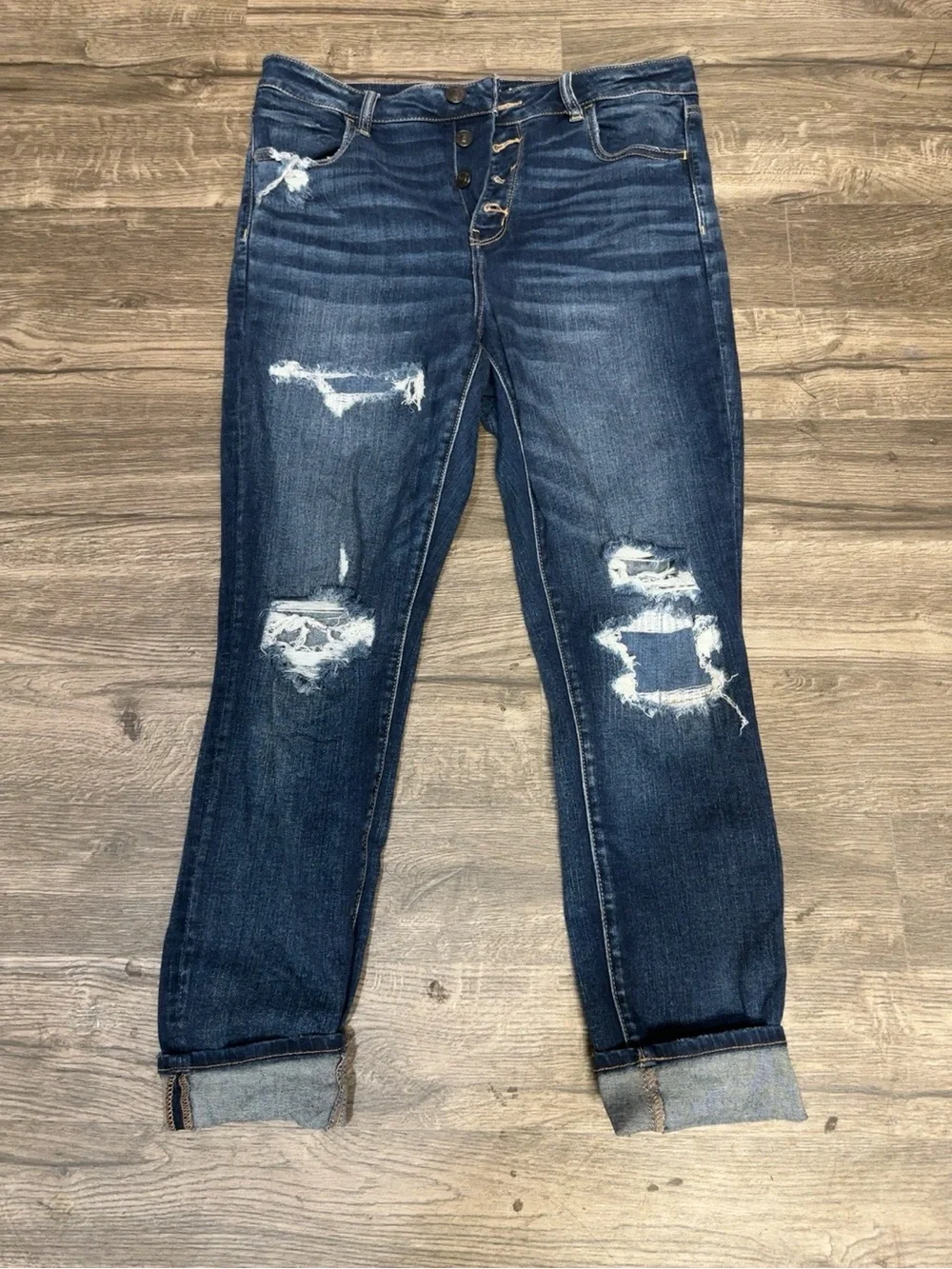 American Eagle Hi-Rise Jegging Distressed Button Fly Jeans Sz 16
